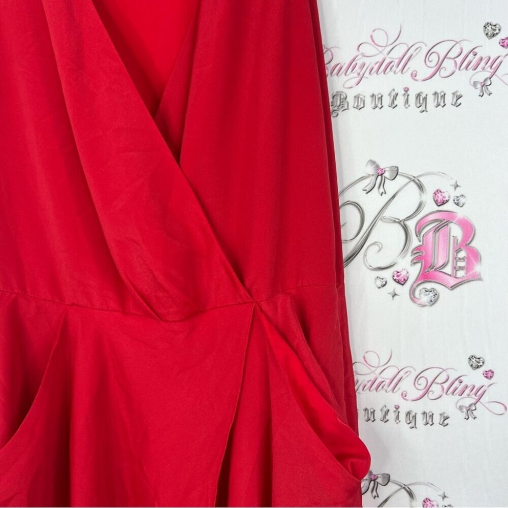 Banana Republic Dress Vneck Ruffle Detail Vibrant Red Classy Dress View 3